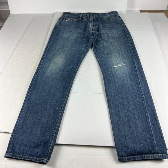 Lucky Brand Jeans Mens 33x31* 221 Straight Blue Faded Distressed Denim Tag 32x32 - Picture 1 of 16